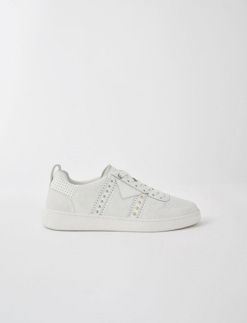 Maje Studded Leren Sneakers Dames Wit | LTAOUVQ-83